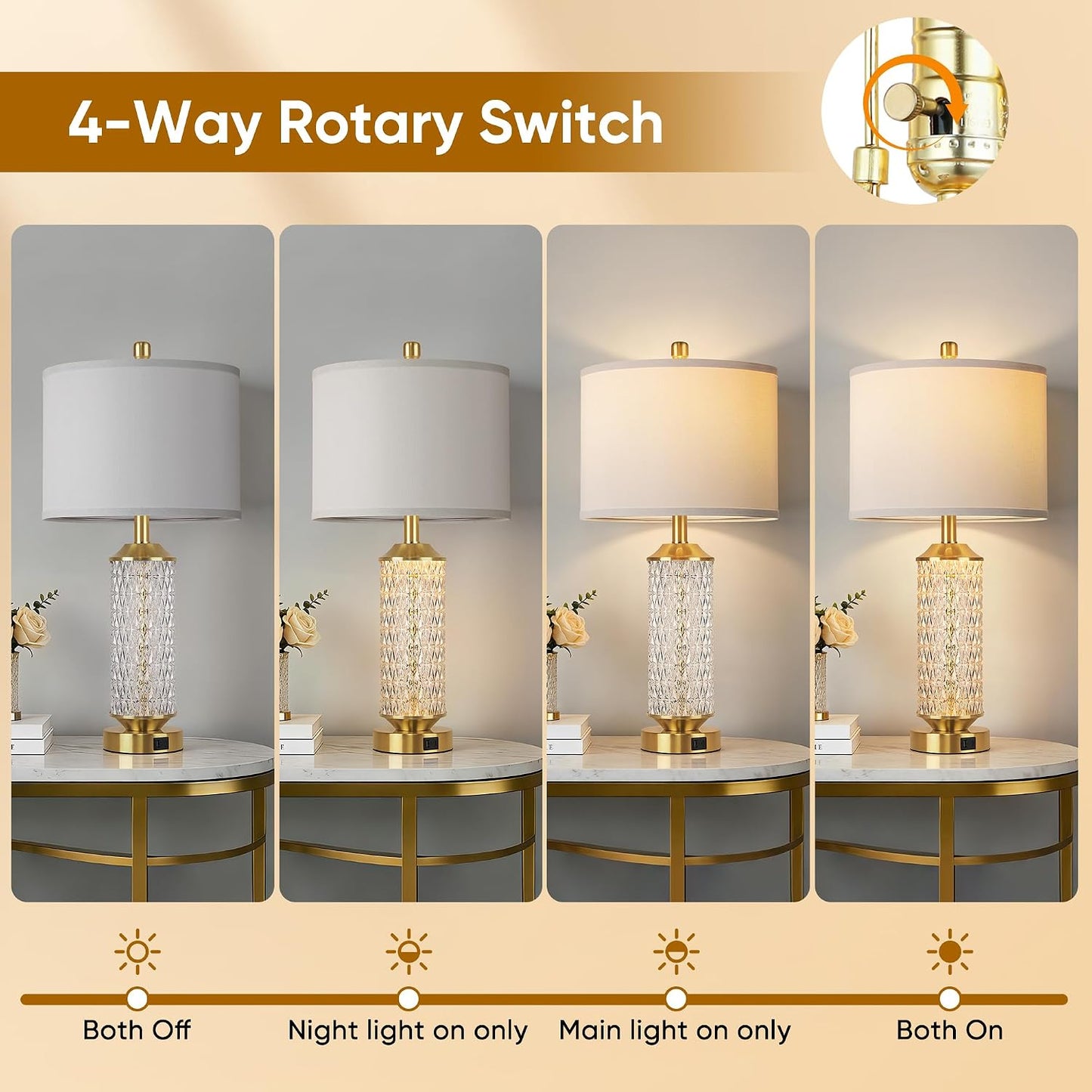 Lámpara dorada 26pulg LED con puertos USB sala dormitorio