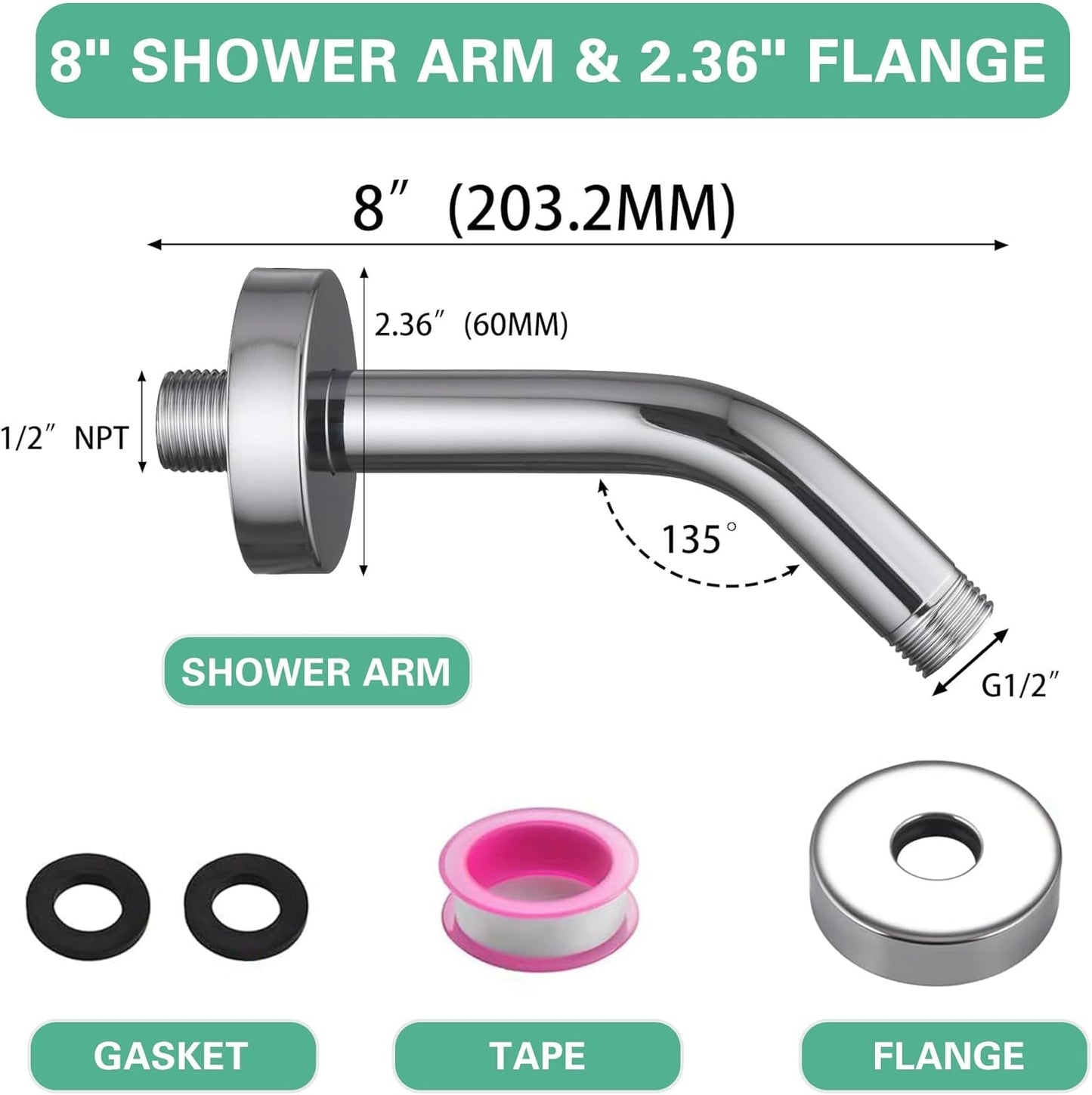 Brazo ducha extensible acero inox 8pulg cromado