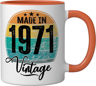 Taza Cerámica Cumpleaños Año 1971 Naranja/Blanco