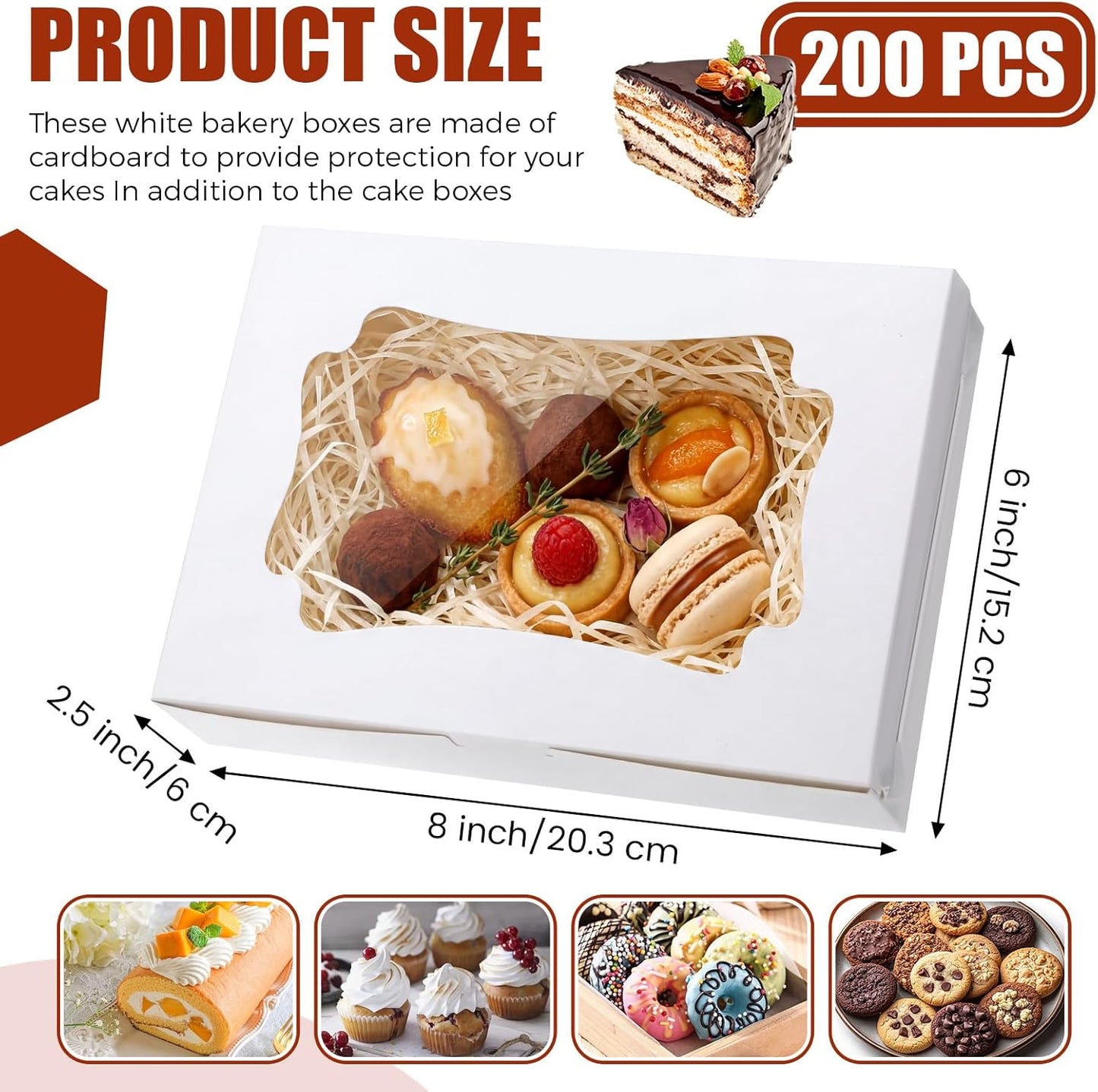 200 Cajas Panadería Rectangulares 8x6pulg Con Ventanas