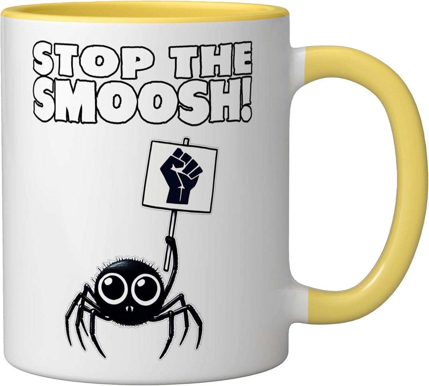 Taza Cerámica Araña Amigable con Estilo Amarillo/Blanco