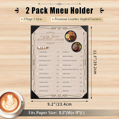 Paquete de 2 fundas de menú de 8.5 x 11 pulgadas cuero sintético estilo libro negro
