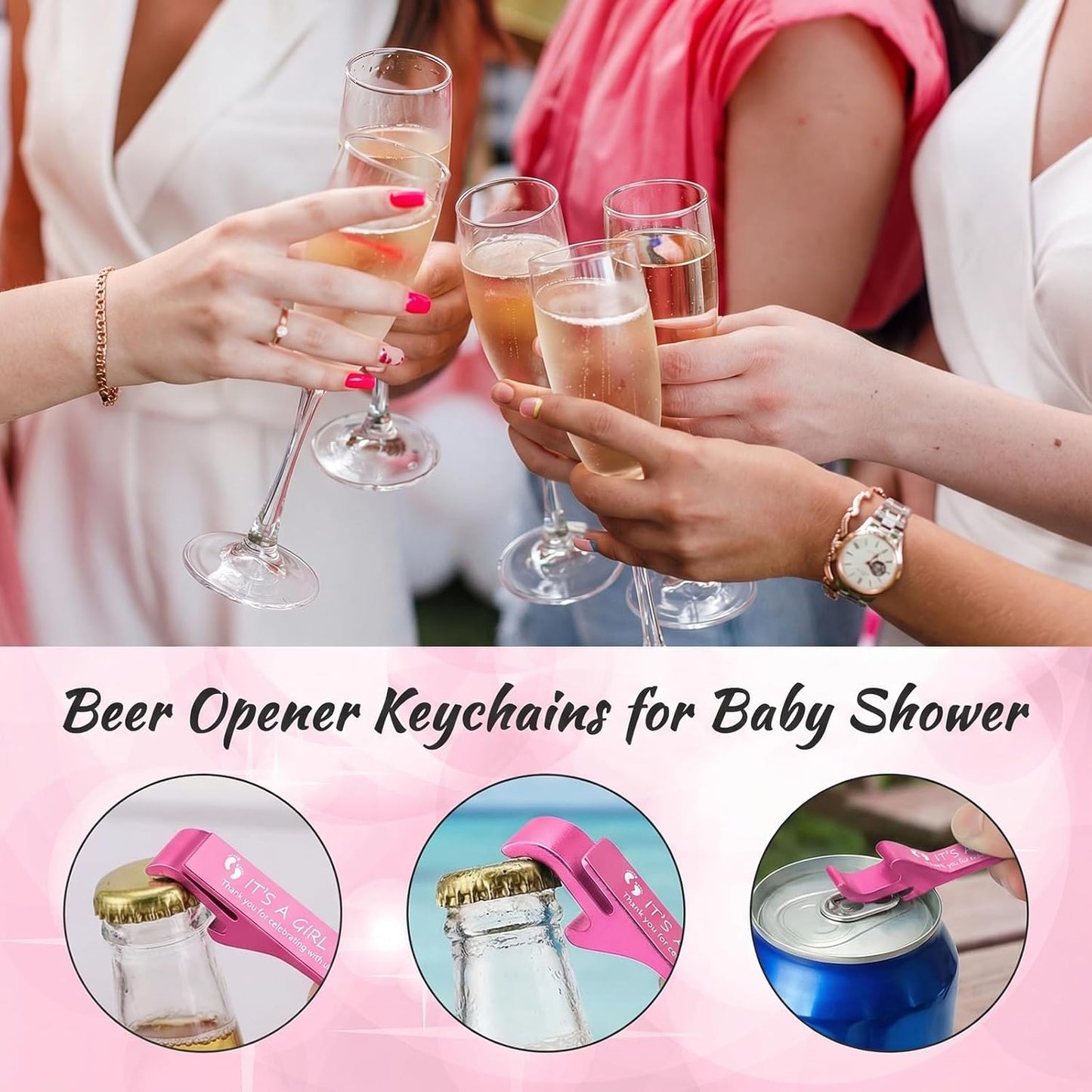 50 juegos de abrebotellas para baby shower con tarjetas y bolsas de organza