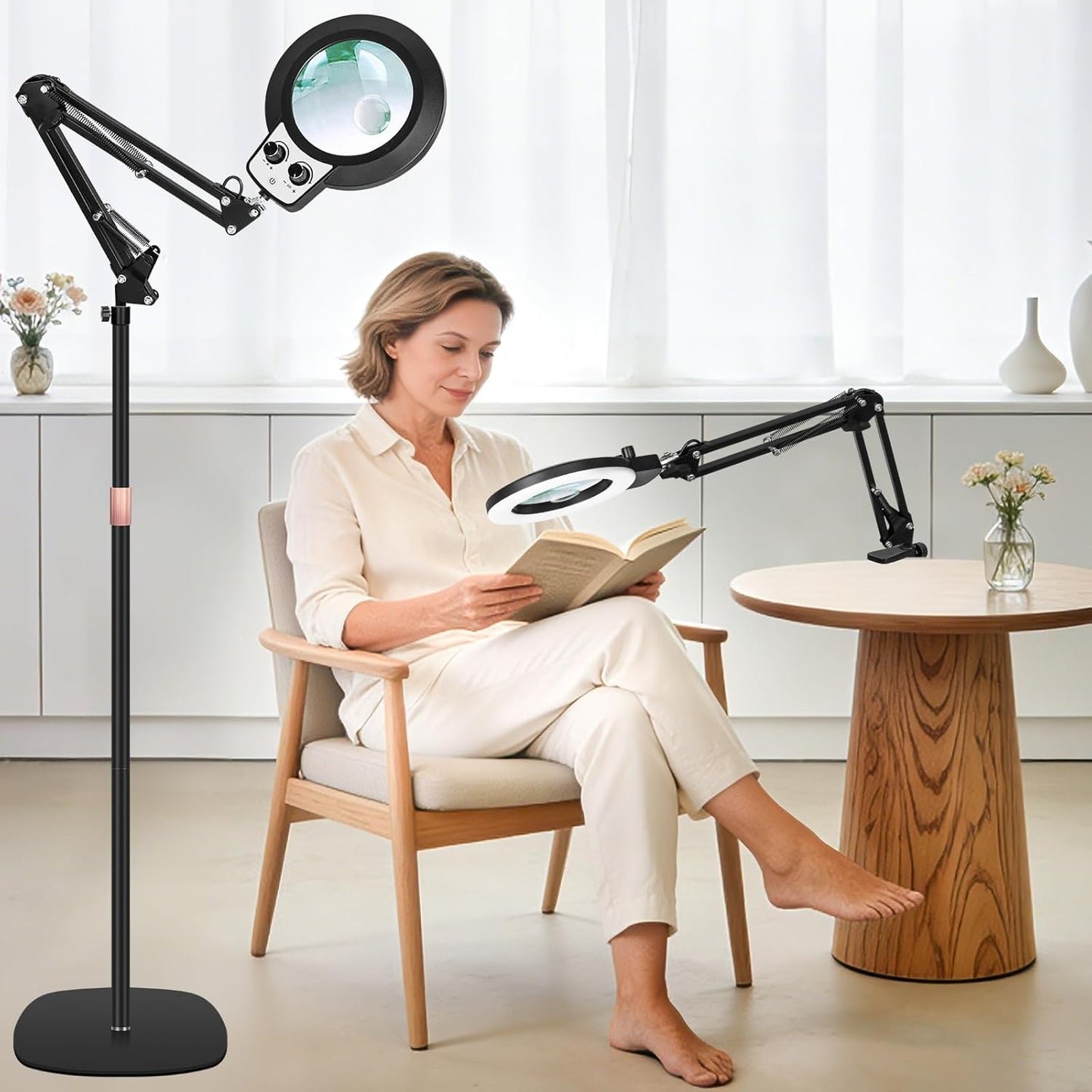 Lupa 2pulg con luz ajustable y soporte para lectura manual