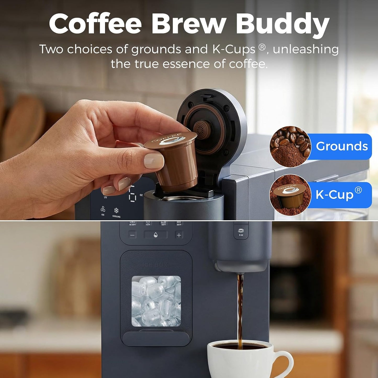 Dispensador agua 3en1 con hielo cafetera K-Cup