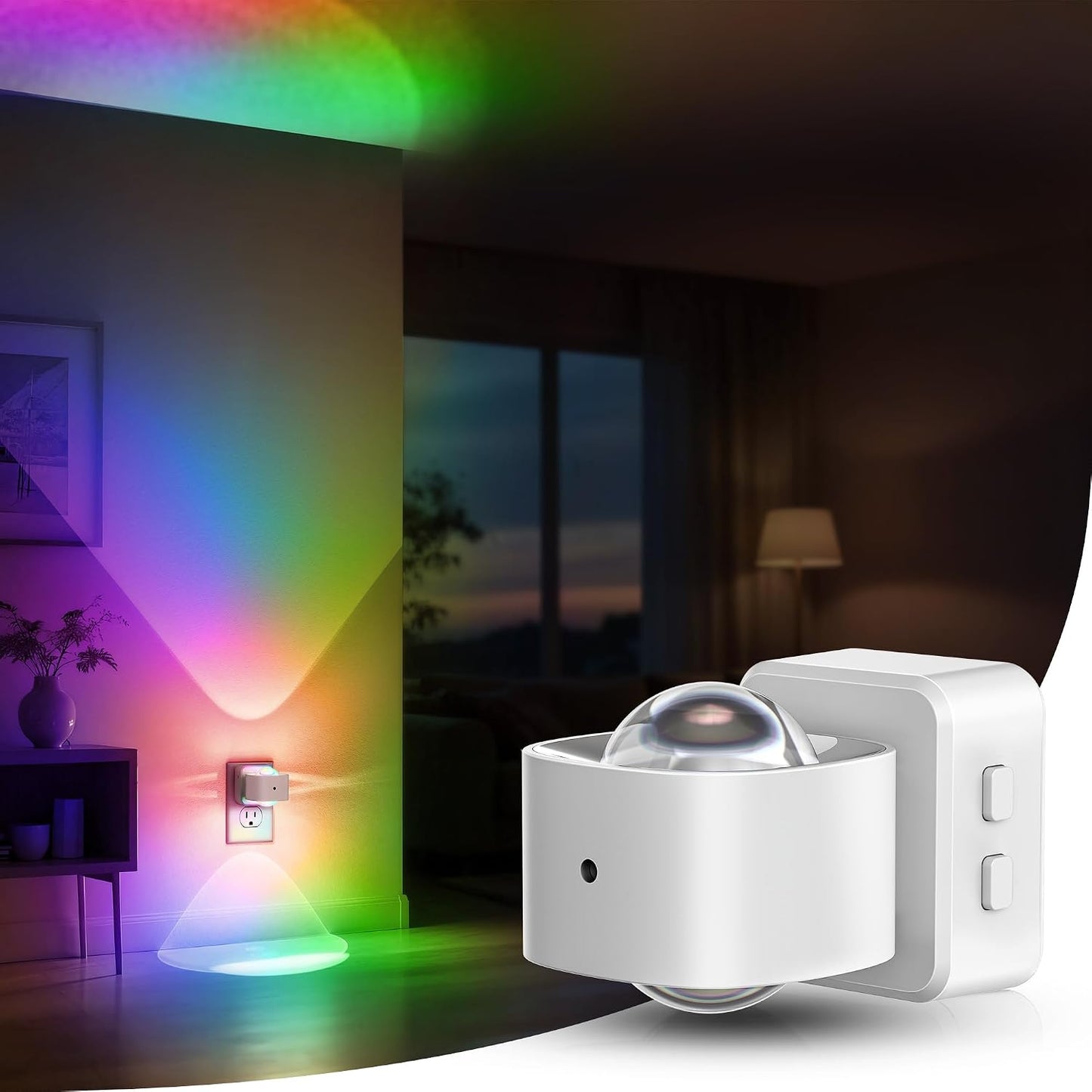 Luz nocturna RGB giratoria 180° sensor crepúsculo