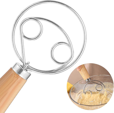 Batidor masa madre acero inox 13pulg mango madera doble ojo
