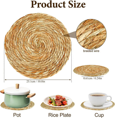 Manteles individuales tejidos a mano de fibra natural 3 piezas estilo bohemio