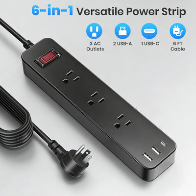 Regleta alimentación exterior IPX6 impermeable 3 tomas 3 USB 6pies