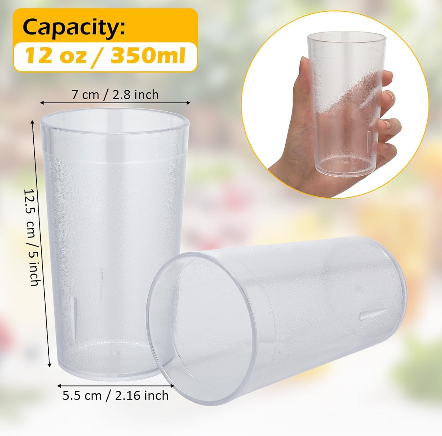 Vasos plástico transparente 12oz reutilizables apilables