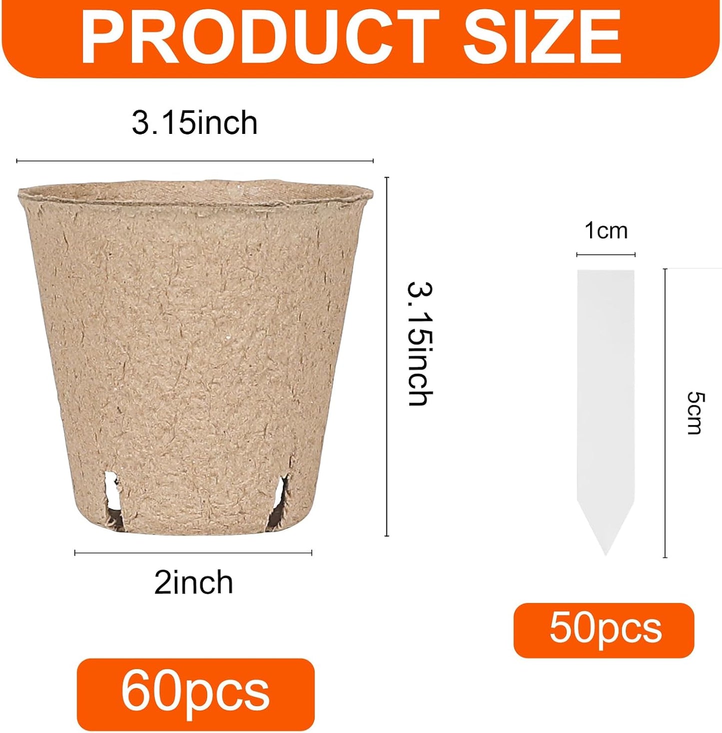 60 Pack Macetas Turba 3.15pulg Biodegradables con Agujeros Drenaje