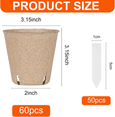 60 Pack Macetas Turba 3.15pulg Biodegradables con Agujeros Drenaje
