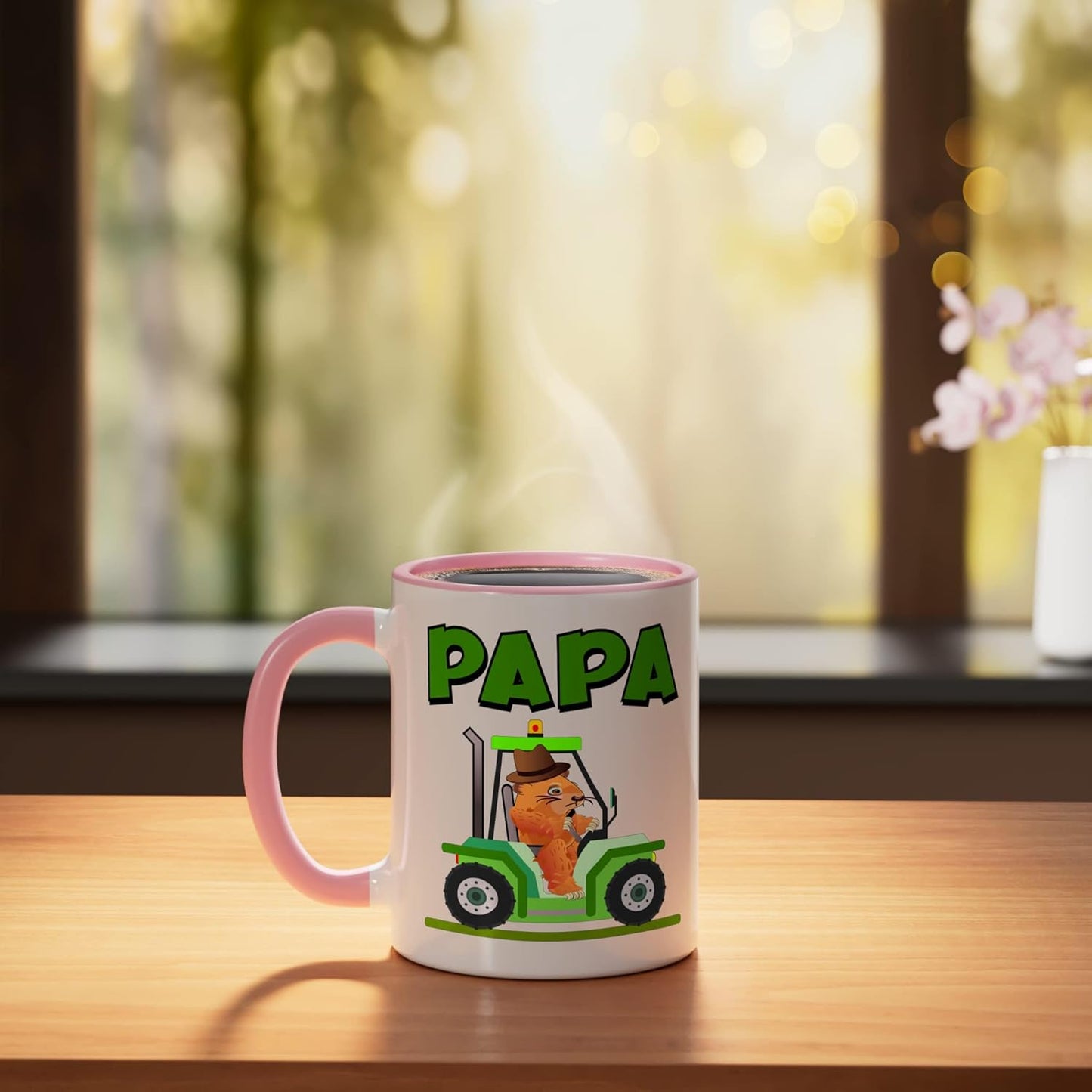Taza Cerámica Papa Tractor Capybara Rosa/Blanca
