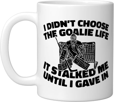 Taza cerámica para portero de hockey sobre hielo blanca