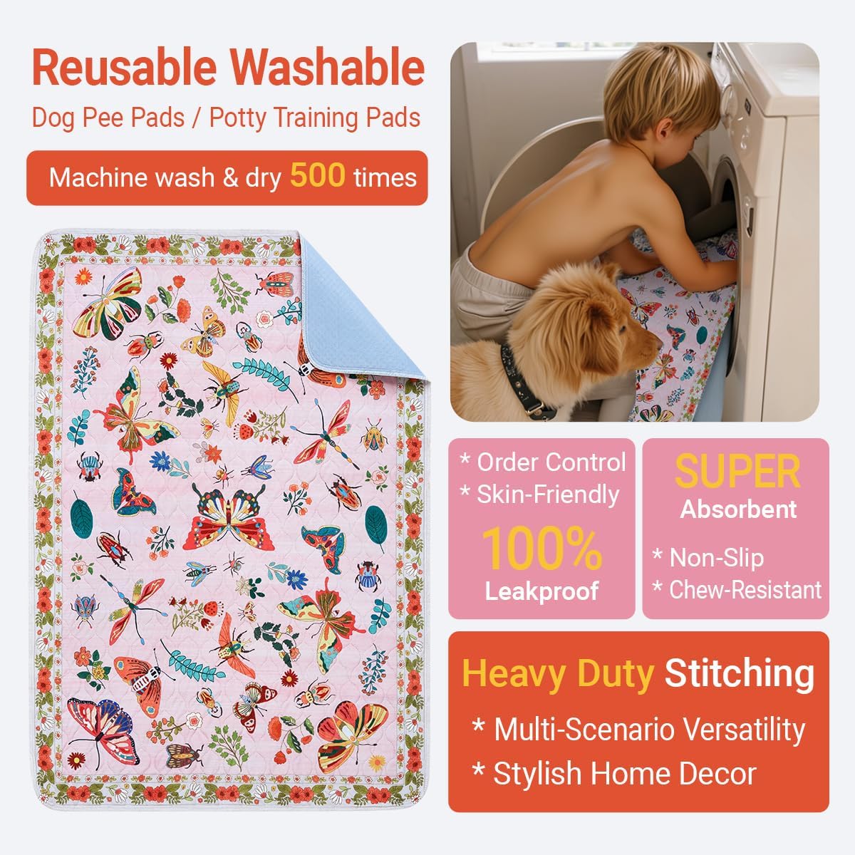 Almohadillas orina perros gatos 40x26pulg reutilizables antidesliz