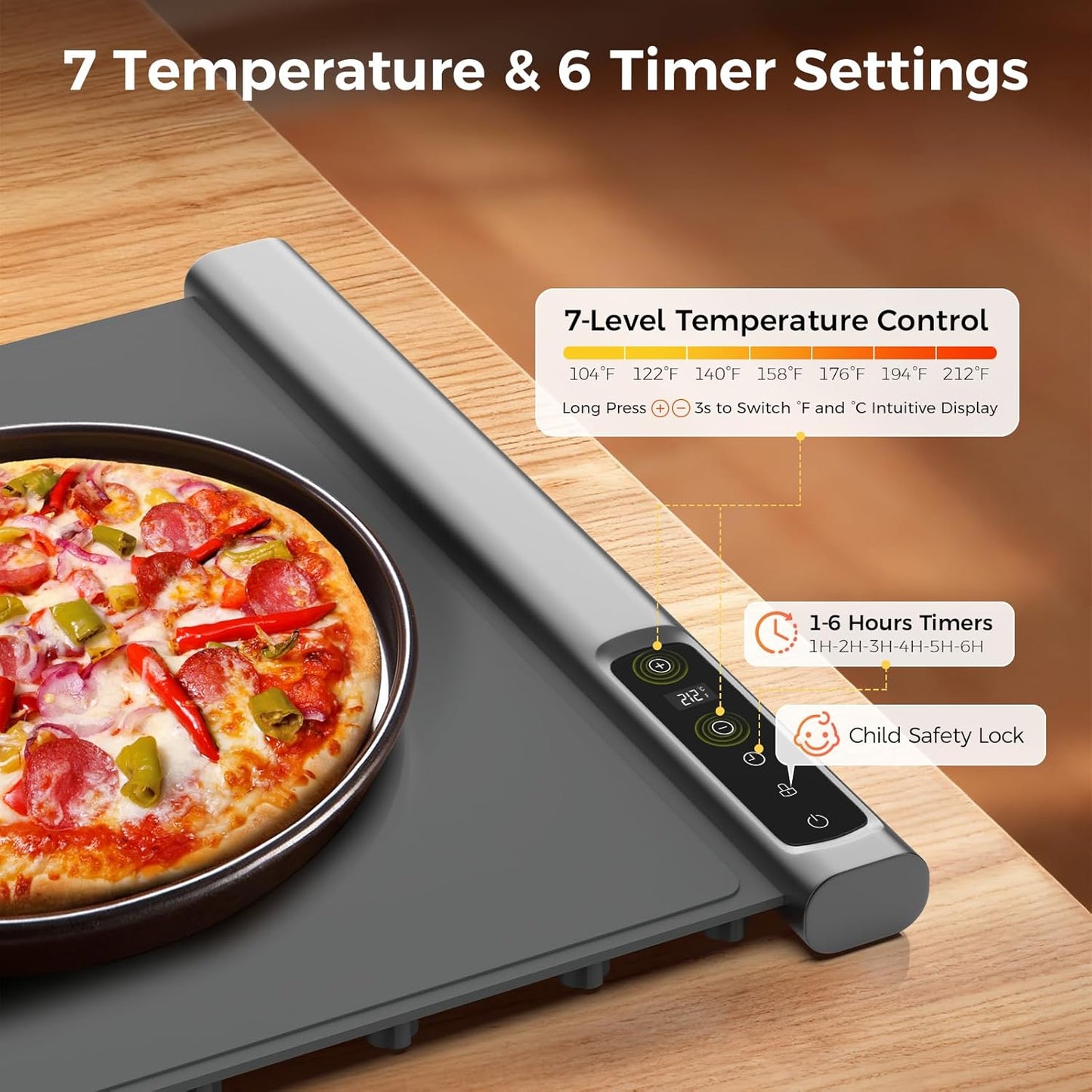 Tapete calentador expandible 42x16pulg 7 temp 6 timer