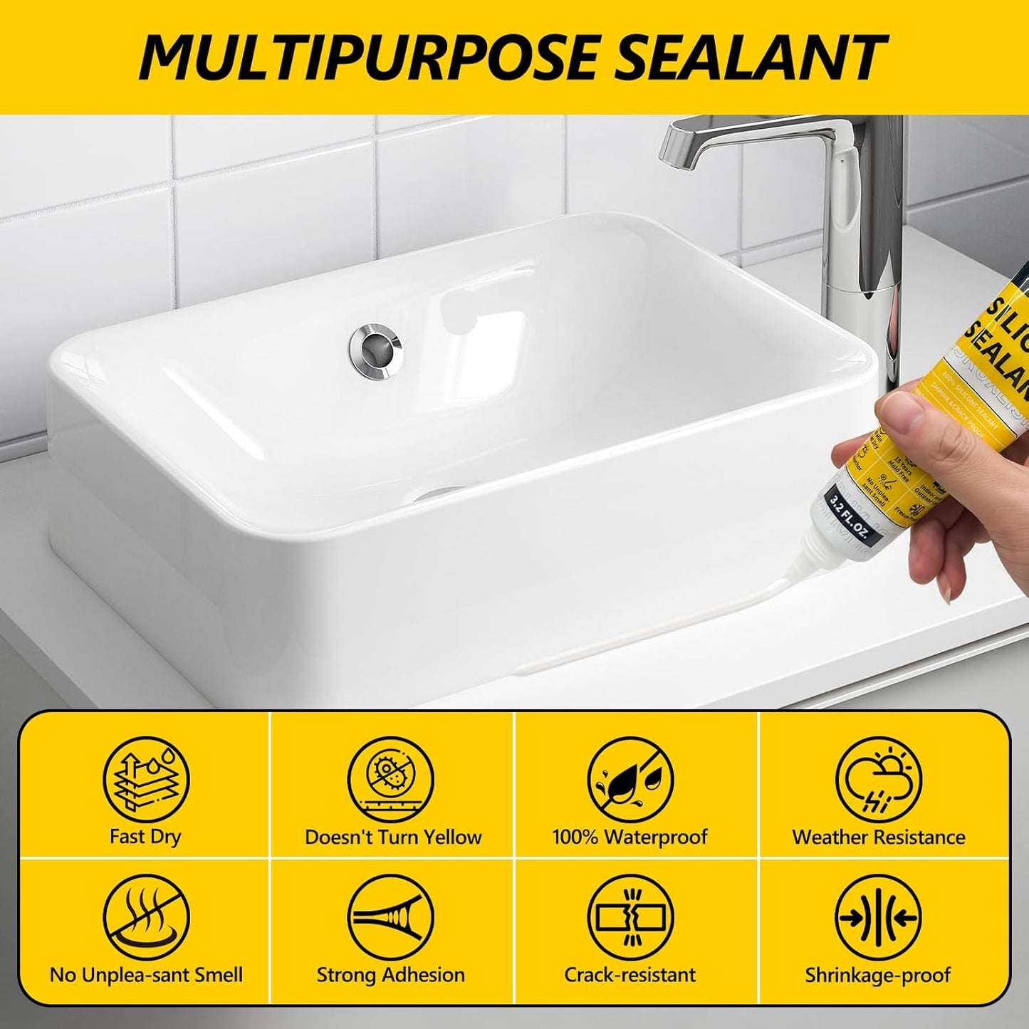 Sellador silicona blanca cocina baño pack 2 3.2oz impermeable
