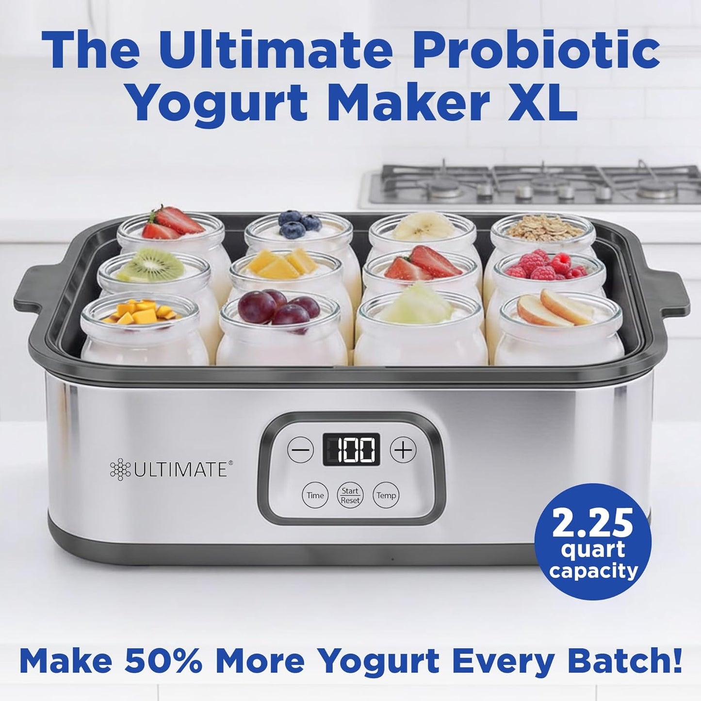 Maker Yogurt XL con 20 frascos vidrio control tiempo y temperatura