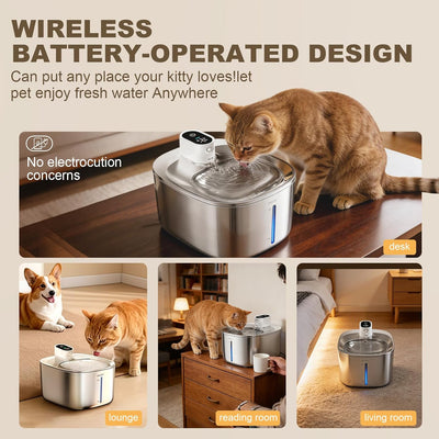 Fuente agua inalámbrica gatos acero inox 4.5L batería 4000mAh