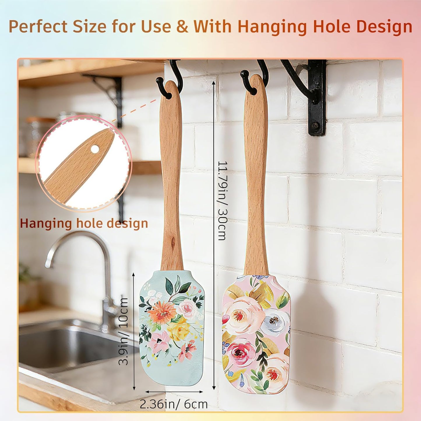 Juego de 2 espátulas de silicona floral antiadherentes para cocina