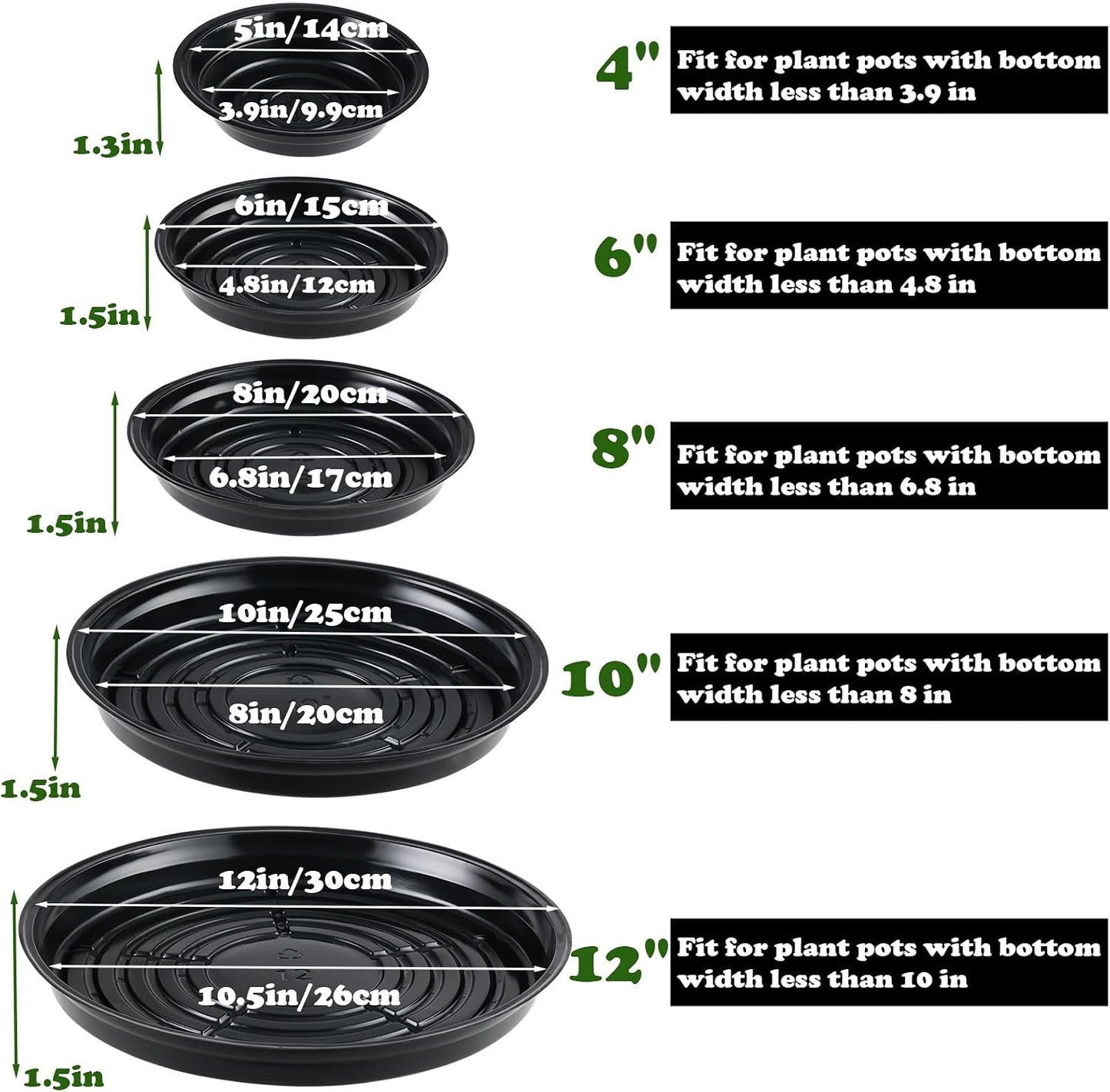20 Pzas Platillos Plástico Negro 8pulg para Macetas