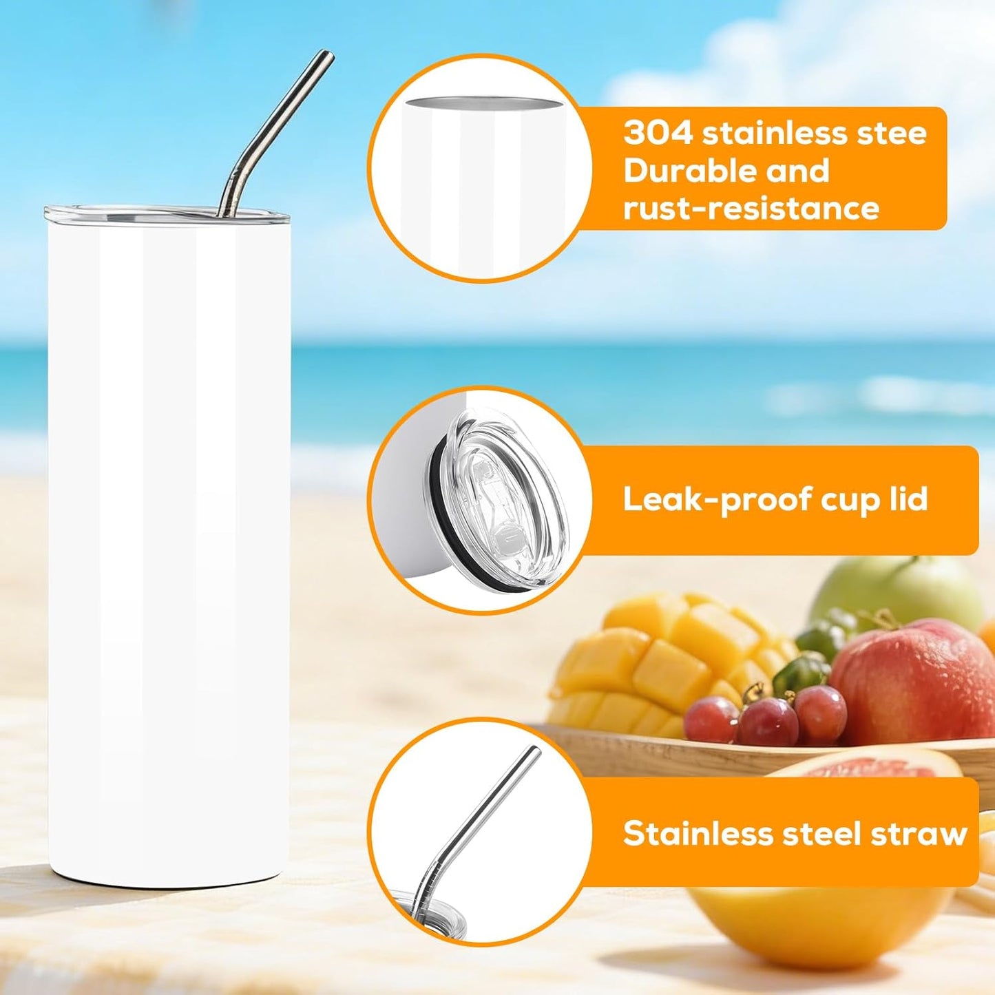 Pack 24 Vasos Metal Blanco 20oz Con Tapas Sublimación