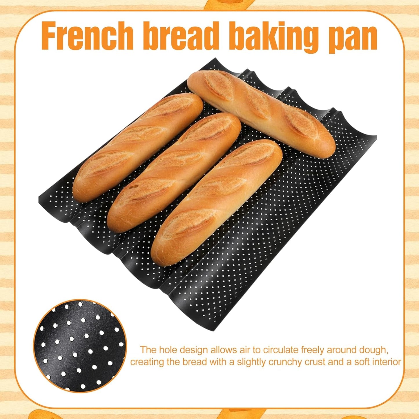 Molde para pan de baguette perforado con 4 ranuras
