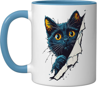 Taza Cerámica Gato Mirando Perro Tornasol Azul/Blanco