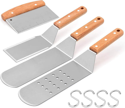 Set 4 Espátulas Acero Inox Madera Hibachi
