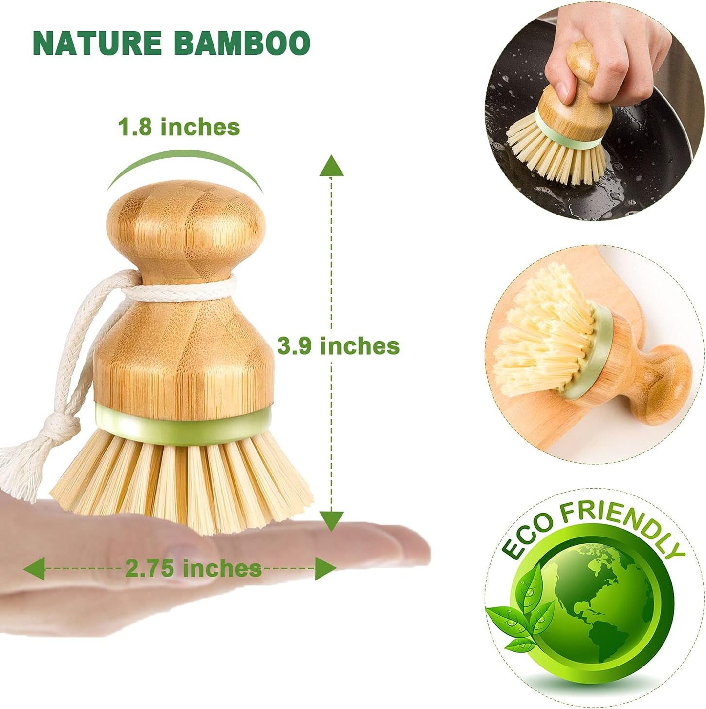 Cepillo bambú para platos sartenes fregadero pack 2