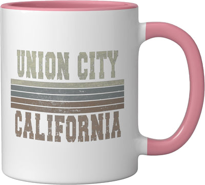 Taza cerámica Retro Union City California rosa/blanca
