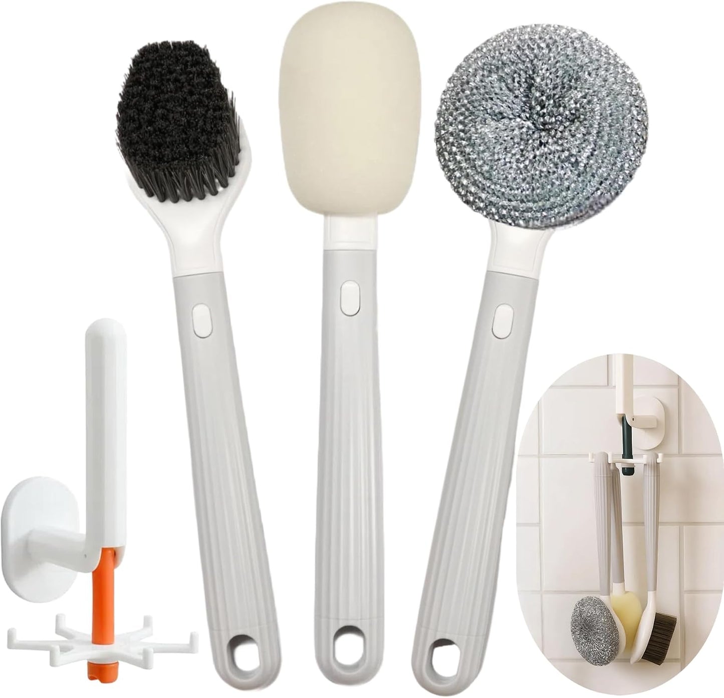 Cepillo platos set 4 pzas con soporte cabezales reemplazables