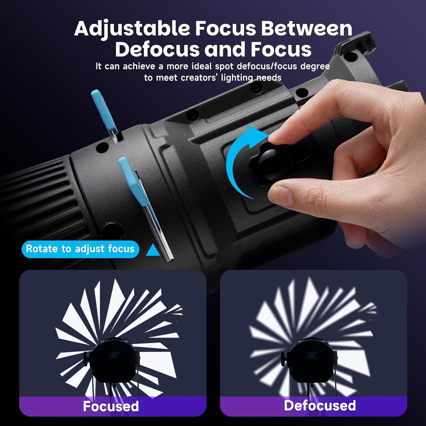 Foco Bowens Snoot 19° con 30 gobos y 5 geles para luces LED