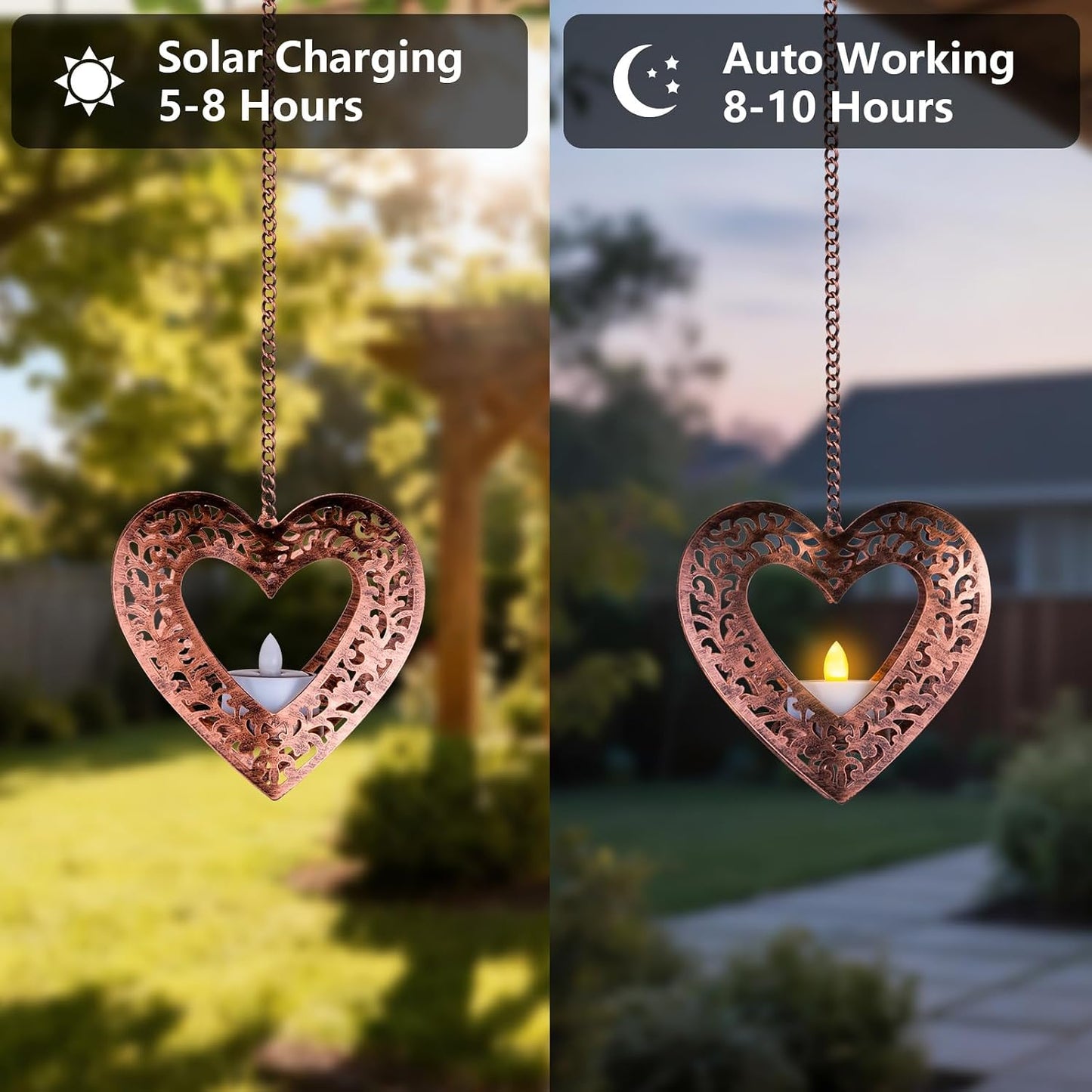 Farol solar colgante forma corazón 4.75pulg exterior
