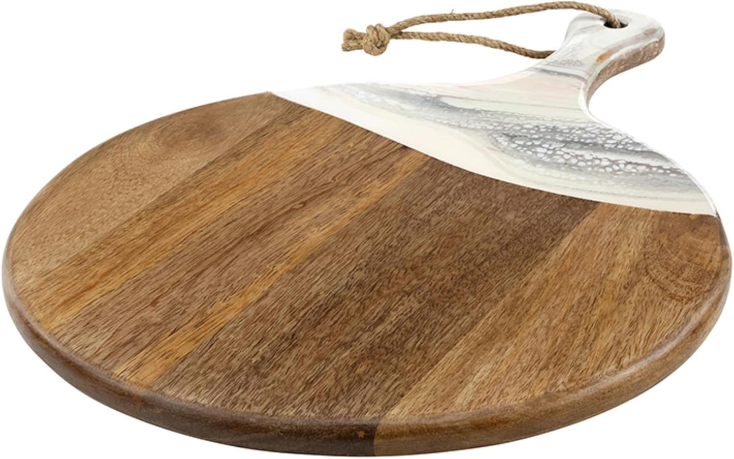 Tabla servir madera mango incrustaciones mármol 17x12pulg