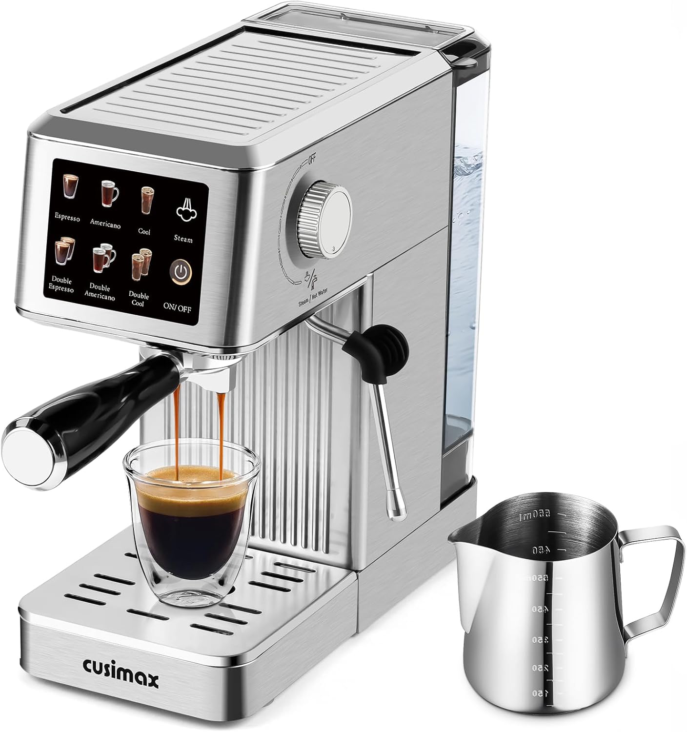 Máquina café compacta 20 bar varilla vapor jarra acero inox
