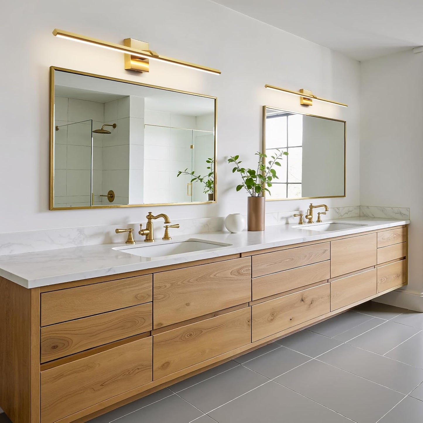 Lámpara baño sobre espejo barra luz dorada 39pulg LED regulable