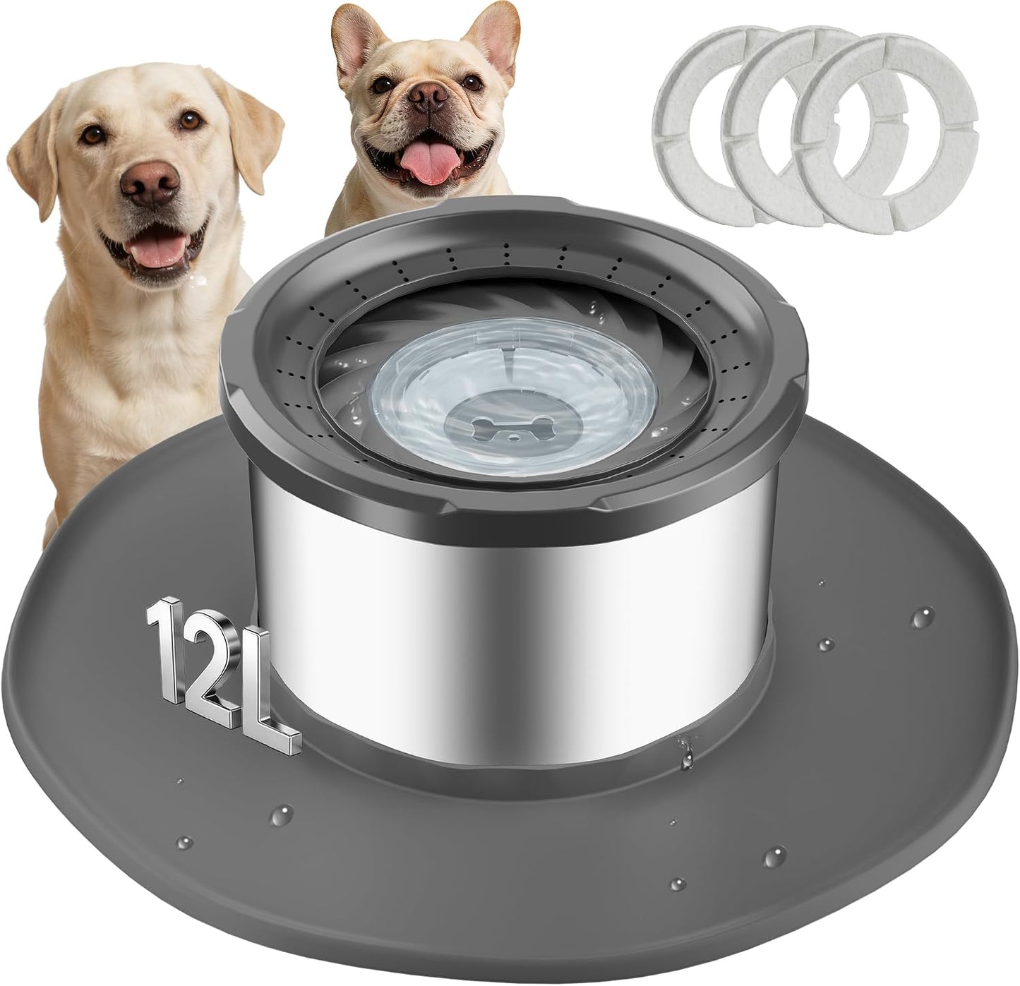 Tazón agua perros acero inox antideslizante con ventosa