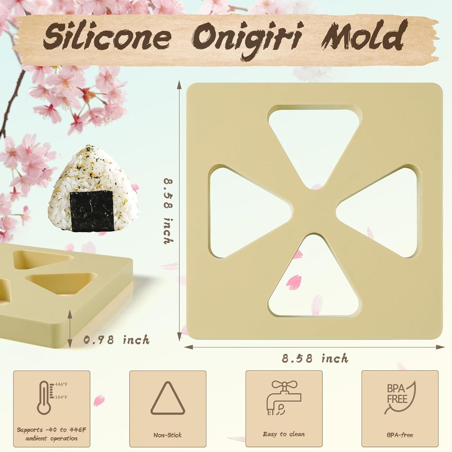Molde de silicona para onigiri triángulo 4 cavidades sin adherir