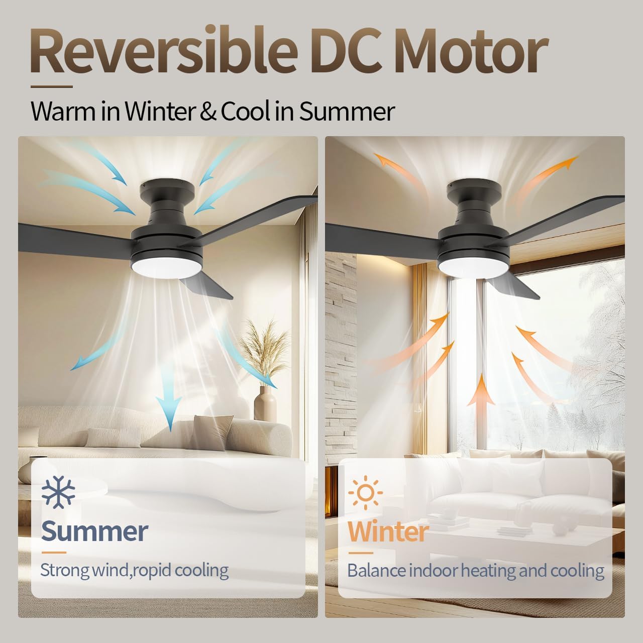 Ventilador techo 42pulg RGB luz CCT reversible motor CC