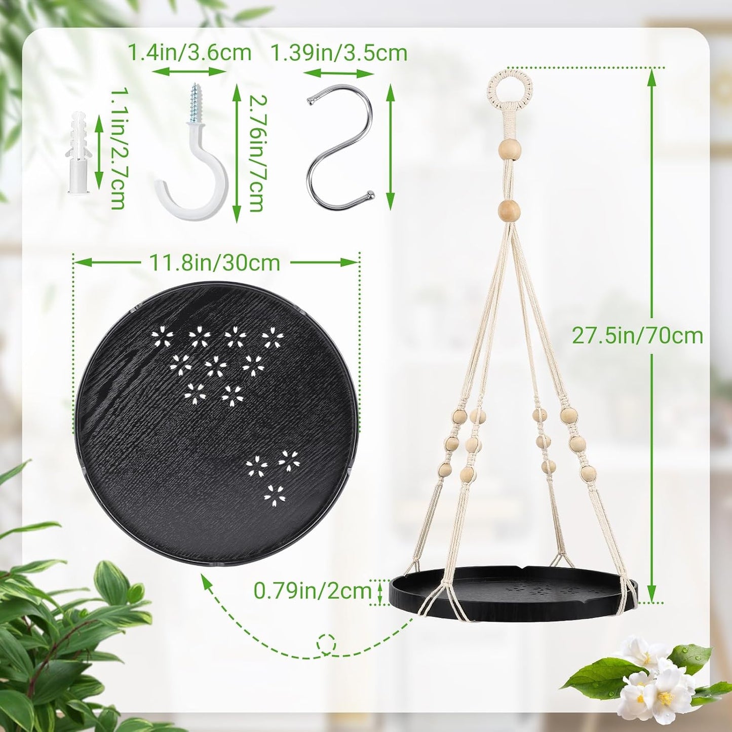 Estante colgante macramé negro para macetas hogar