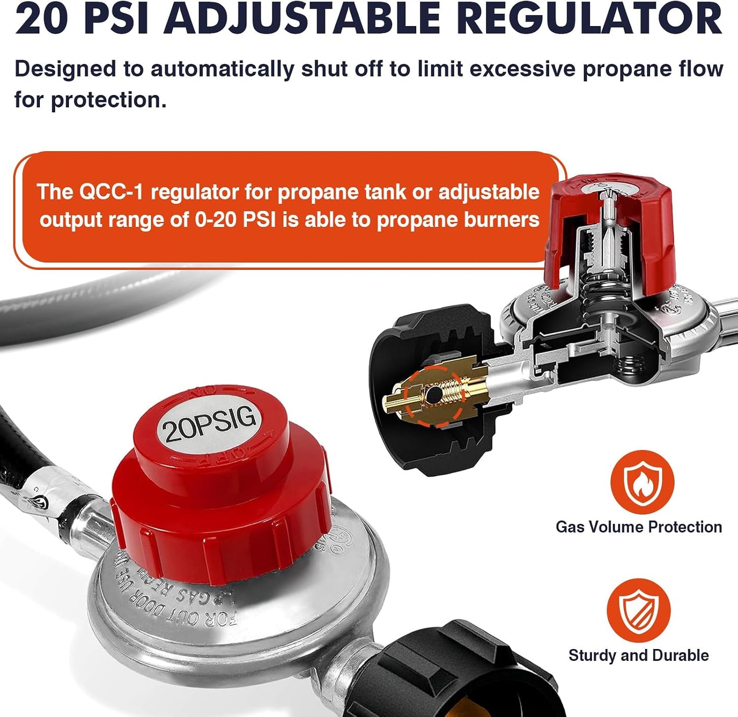 Manguera propano con regulador 1.25m conector ajustable 0-20PSI