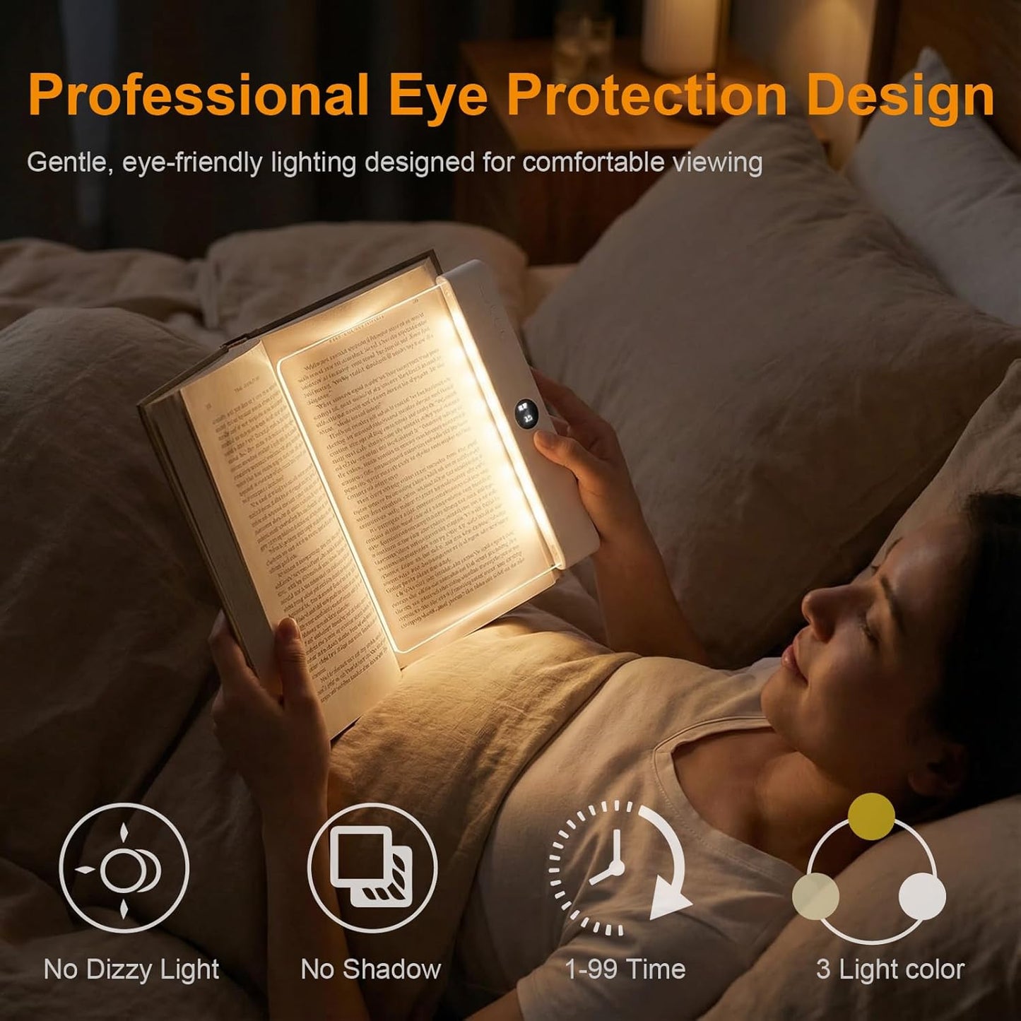 Luz plana LED recargable USB para leer en la cama