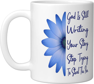 Taza de cerámica God Is Still Writing Your Story en blanco
