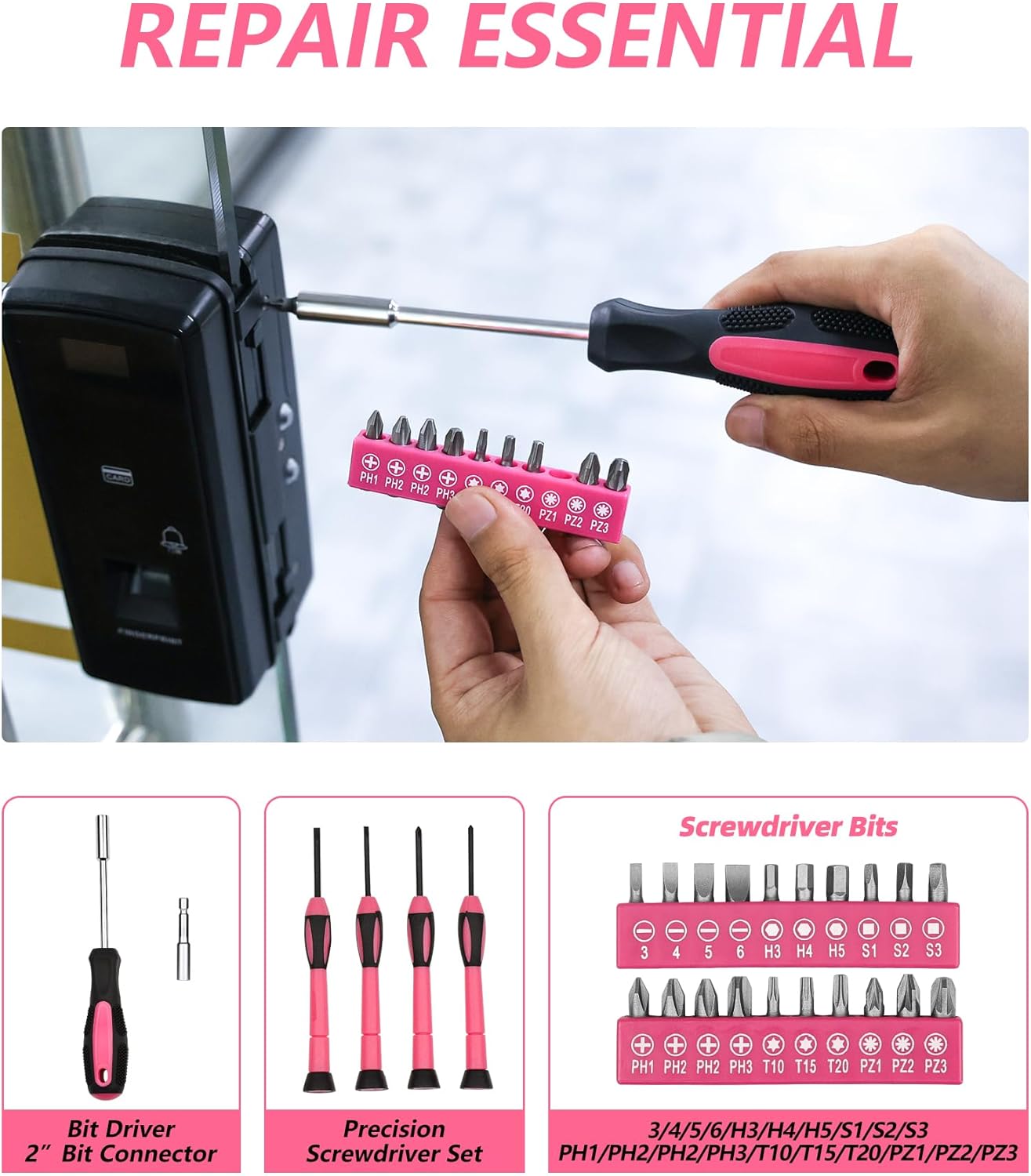 Set 40 herramientas rosa para niñas y mujeres hogar garaje oficina