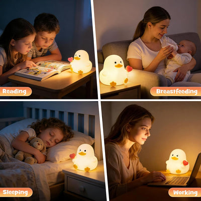 Luz Nocturna Pato Silicona Temporizador 3 Niveles Blanco Cálido