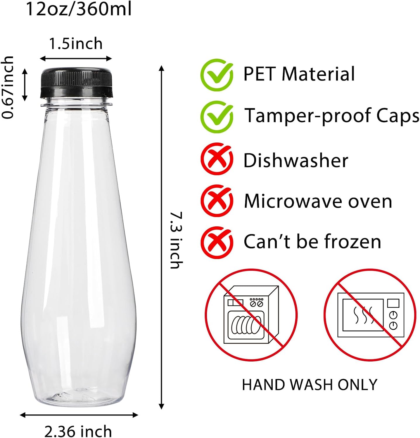 Botellas de plástico reutilizables 12 oz para jugos, té y batidos