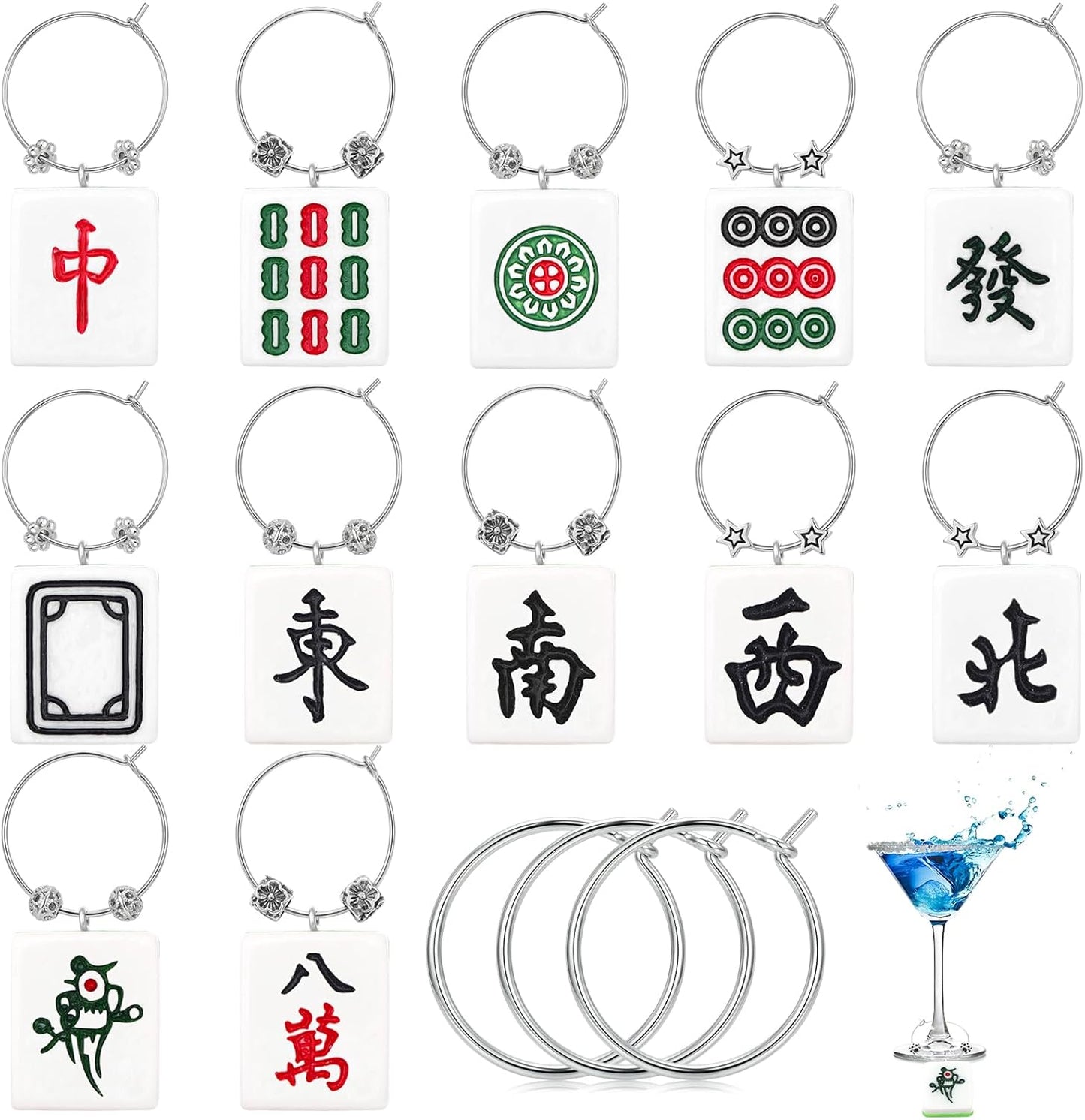 Juegos de dijes de vino Mahjong de 1 pulgada para copas de tallo