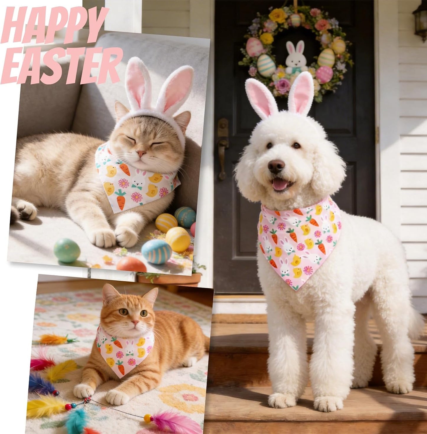 Bandana perro Pascua tema conejo zanahoria pollo ajustable 5-30