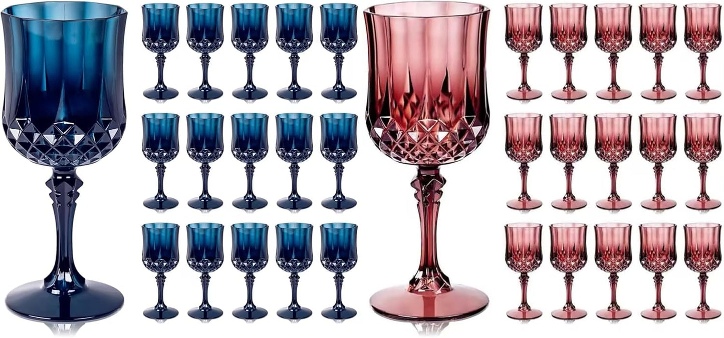 24 Copas Vino Plástico Azul Burdeos para Fiesta